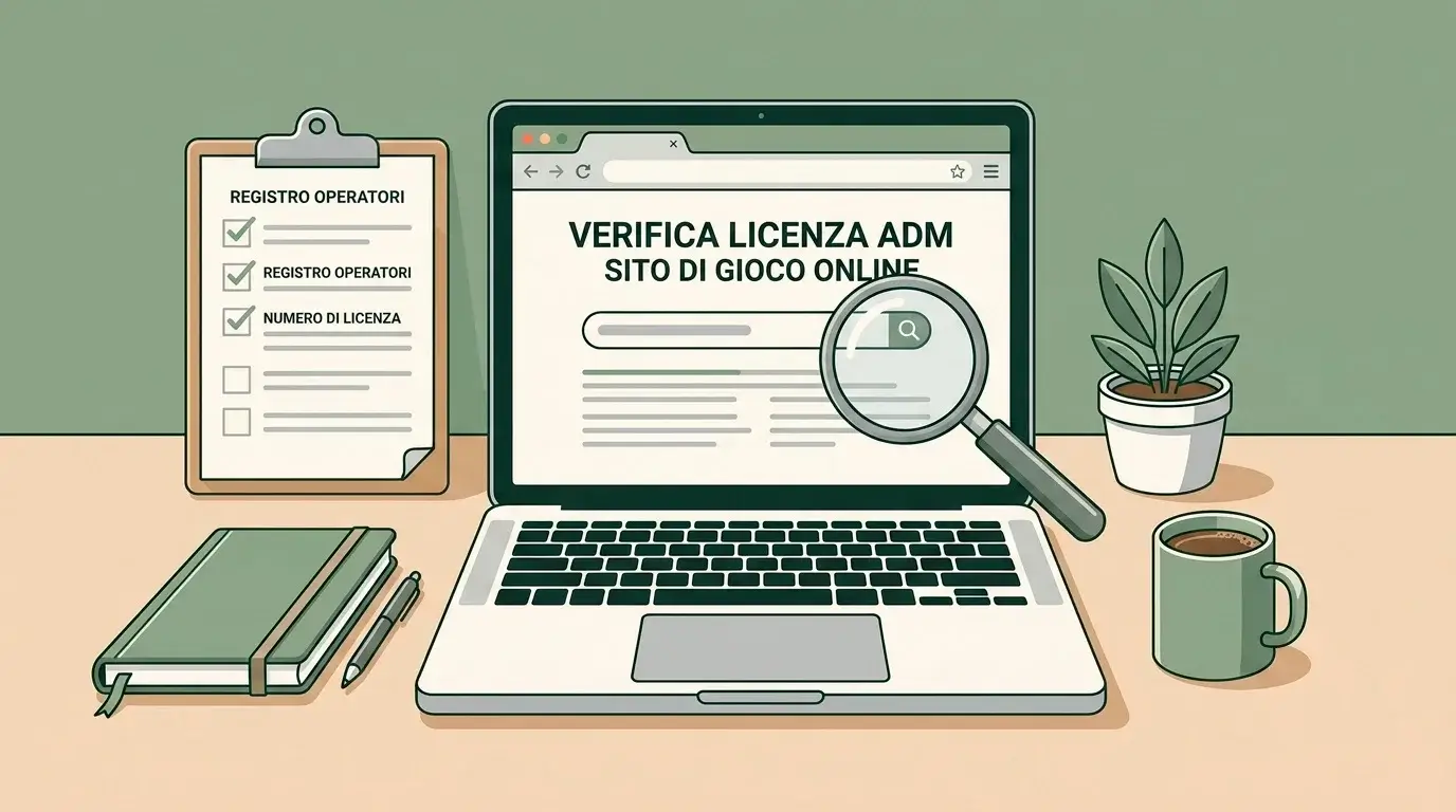 Scrivania ordinata con schermata astratta di verifica ADM e appunti di controllo